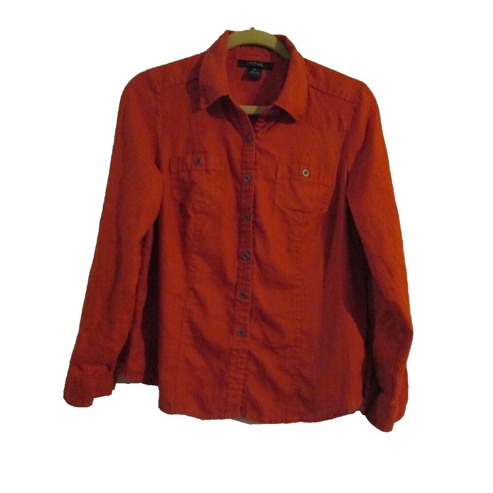 Style&co Petite Shirt 100% Linen Women's Size 10P Long Sleeve Button Up Orange